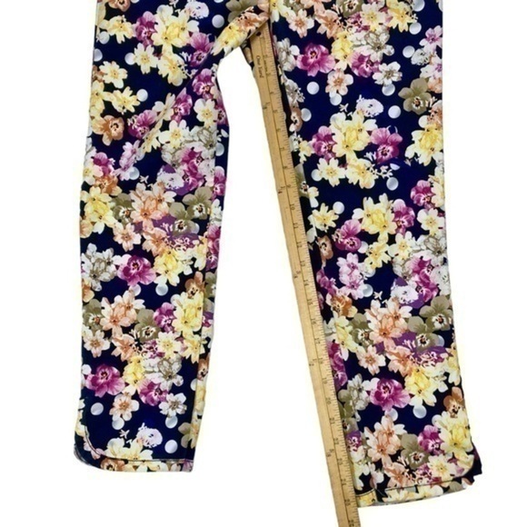 Anthropologie Cartonnier Pants Womens Sz 8 Navy Blue Floral Print Ankle Trousers - Picture 3 of 13